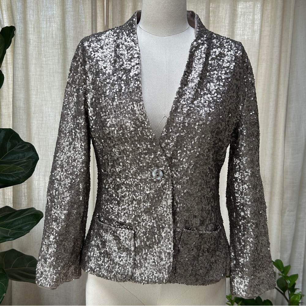 Sequin Sparkle Blazer Jacket Champagne Party Festive Evening Chic Chico’s, S